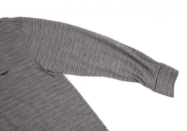 マドモアゼルノンノンMademoiselle NON NON ウールロゴワンポイントマルチボーダーシャツ グレー紺40L K-107461_006