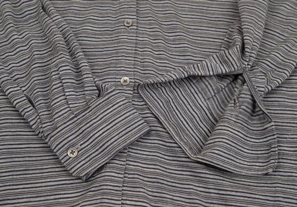 マドモアゼルノンノンMademoiselle NON NON ウールロゴワンポイントマルチボーダーシャツ グレー紺40L K-107461_007