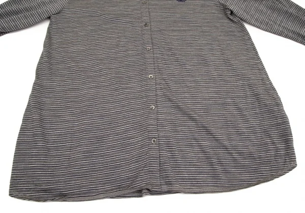 マドモアゼルノンノンMademoiselle NON NON ウールロゴワンポイントマルチボーダーシャツ グレー紺40L K-107461_008