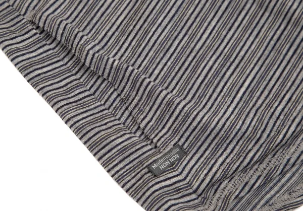 マドモアゼルノンノンMademoiselle NON NON ウールロゴワンポイントマルチボーダーシャツ グレー紺40L K-107461_009