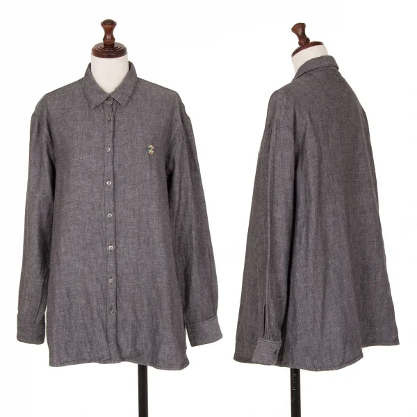 マドモアゼルノンノンMademoiselle NON NON コットンエンブレムロゴワンポイントガーゼシャツ チャコール40L K-107462_001