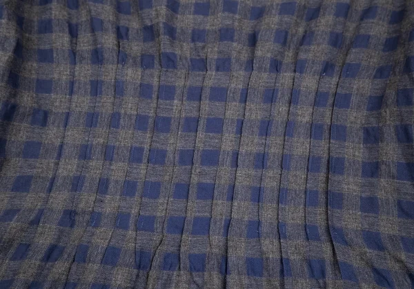 マドモアゼルノンノンMademoiselle NON NON コットンブロックチェックリボンデザインギャザーシャツ グレー青40L K-107465_012