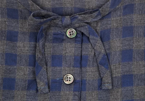 マドモアゼルノンノンMademoiselle NON NON コットンブロックチェックリボンデザインギャザーシャツ グレー青40L K-107465_004