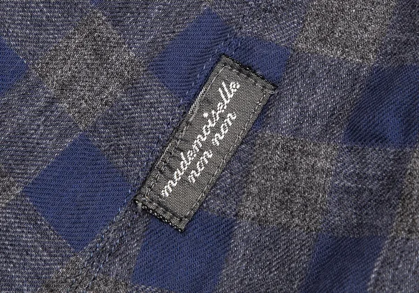 マドモアゼルノンノンMademoiselle NON NON コットンブロックチェックリボンデザインギャザーシャツ グレー青40L K-107465_009