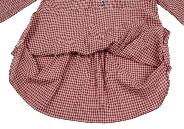 マドモアゼルノンノンMademoiselle NON NON コットンギンガムチェックパイピングプルオーバープリーツシャツチュニック エンジベージュ40L K-107467_011