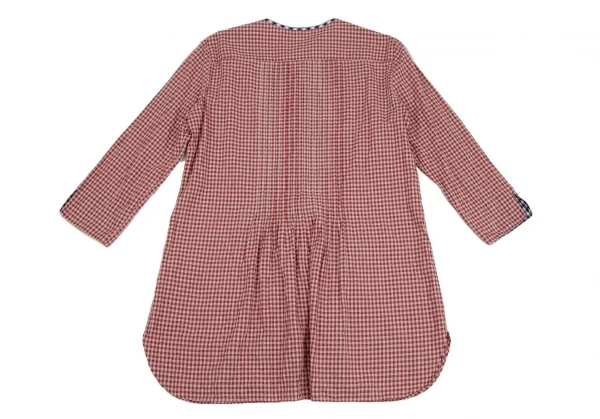 マドモアゼルノンノンMademoiselle NON NON コットンギンガムチェックパイピングプルオーバープリーツシャツチュニック エンジベージュ40L K-107467_012