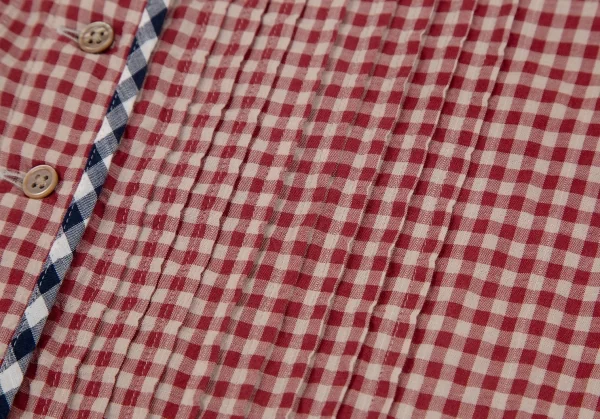 マドモアゼルノンノンMademoiselle NON NON コットンギンガムチェックパイピングプルオーバープリーツシャツチュニック エンジベージュ40L K-107467_005