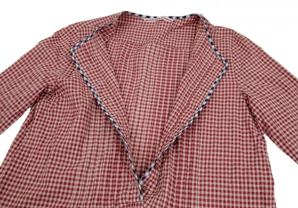 マドモアゼルノンノンMademoiselle NON NON コットンギンガムチェックパイピングプルオーバープリーツシャツチュニック エンジベージュ40L K-107467_006