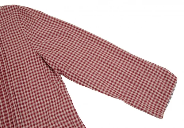 マドモアゼルノンノンMademoiselle NON NON コットンギンガムチェックパイピングプルオーバープリーツシャツチュニック エンジベージュ40L K-107467_007