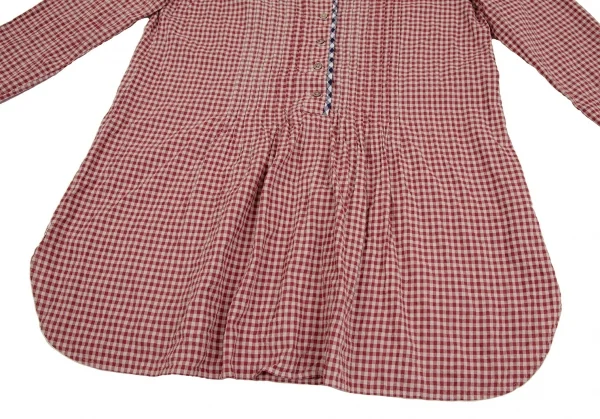 マドモアゼルノンノンMademoiselle NON NON コットンギンガムチェックパイピングプルオーバープリーツシャツチュニック エンジベージュ40L K-107467_009