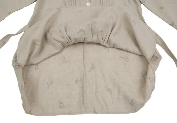 マドモアゼルノンノンMademoiselle NON NON リネンマリンロゴ刺繍プリーツ切替シャツチュニック ベージュ40L K-107468_012