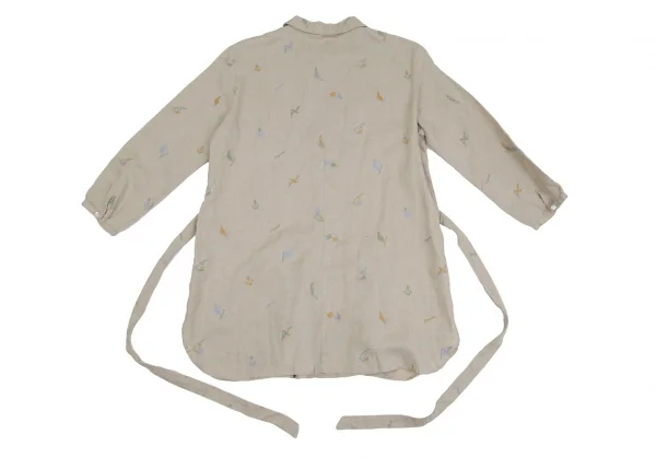 マドモアゼルノンノンMademoiselle NON NON リネンマリンロゴ刺繍プリーツ切替シャツチュニック ベージュ40L K-107468_013