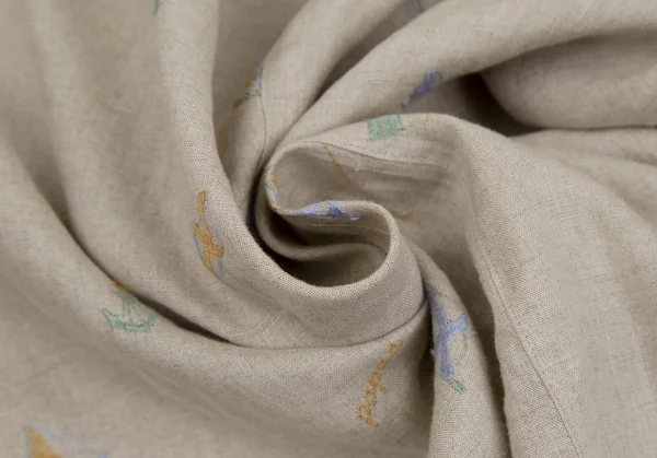 マドモアゼルノンノンMademoiselle NON NON リネンマリンロゴ刺繍プリーツ切替シャツチュニック ベージュ40L K-107468_015