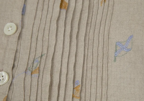 マドモアゼルノンノンMademoiselle NON NON リネンマリンロゴ刺繍プリーツ切替シャツチュニック ベージュ40L K-107468_005