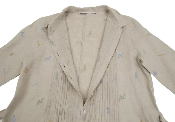 マドモアゼルノンノンMademoiselle NON NON リネンマリンロゴ刺繍プリーツ切替シャツチュニック ベージュ40L K-107468_006