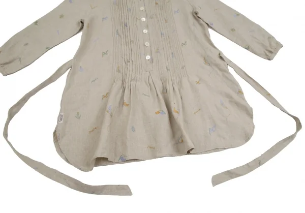 マドモアゼルノンノンMademoiselle NON NON リネンマリンロゴ刺繍プリーツ切替シャツチュニック ベージュ40L K-107468_009