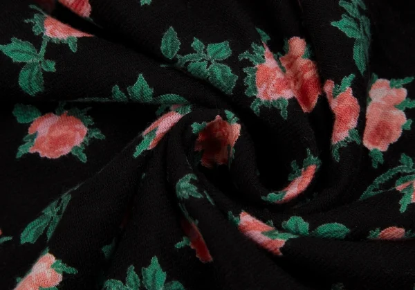 スナオクワハラsunao kuwahara コットンローズ裾フリルノースリーブトップス 黒ピンク緑M K-107506_010