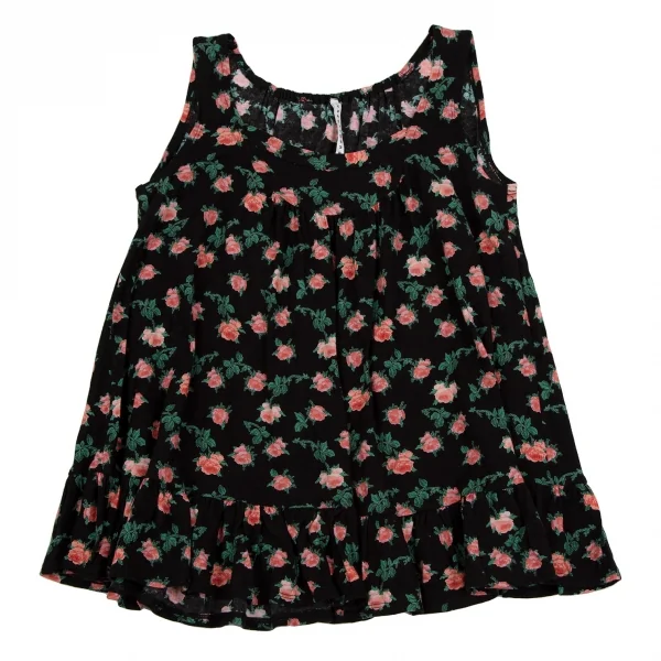 スナオクワハラsunao kuwahara コットンローズ裾フリルノースリーブトップス 黒ピンク緑M K-107506_002