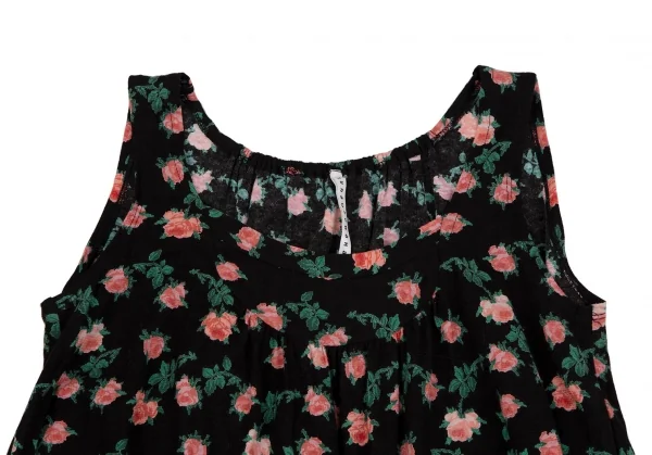 スナオクワハラsunao kuwahara コットンローズ裾フリルノースリーブトップス 黒ピンク緑M K-107506_003