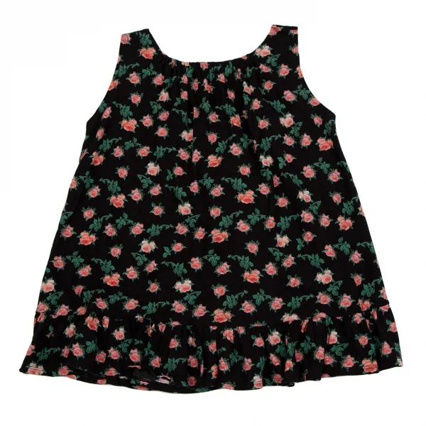 スナオクワハラsunao kuwahara コットンローズ裾フリルノースリーブトップス 黒ピンク緑M K-107506_007