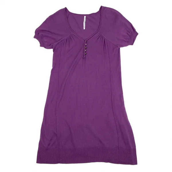 スナオクワハラsunao kuwahara コットンボールボタンデザイン半袖ニットワンピース 紫M K-107509_002