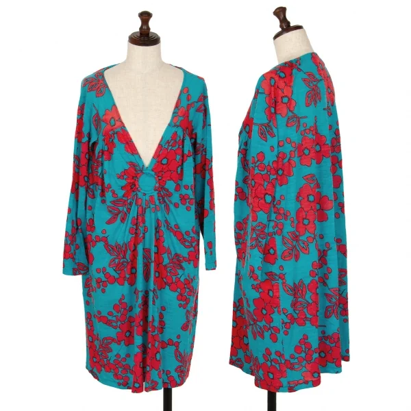 スナオクワハラsunao kuwahara ウール花柄リング装飾ワンピース ターコイズ赤M K-107512_001