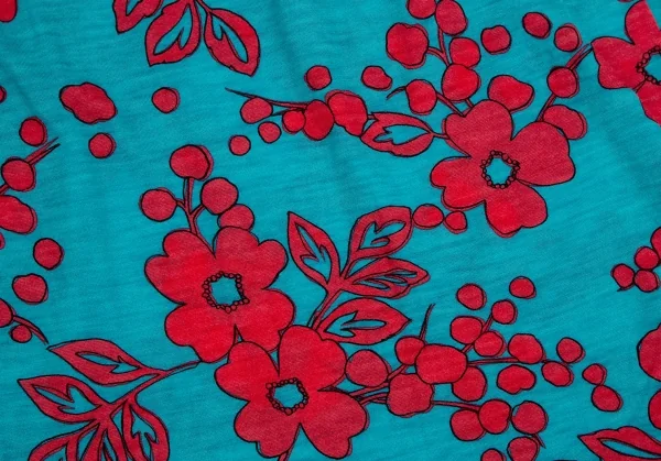 スナオクワハラsunao kuwahara ウール花柄リング装飾ワンピース ターコイズ赤M K-107512_011