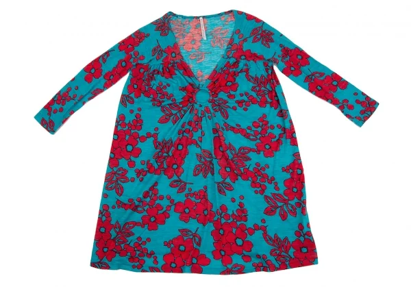 スナオクワハラsunao kuwahara ウール花柄リング装飾ワンピース ターコイズ赤M K-107512_002