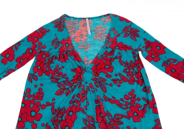 スナオクワハラsunao kuwahara ウール花柄リング装飾ワンピース ターコイズ赤M K-107512_003