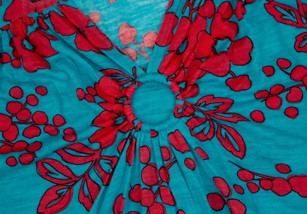 スナオクワハラsunao kuwahara ウール花柄リング装飾ワンピース ターコイズ赤M K-107512_004