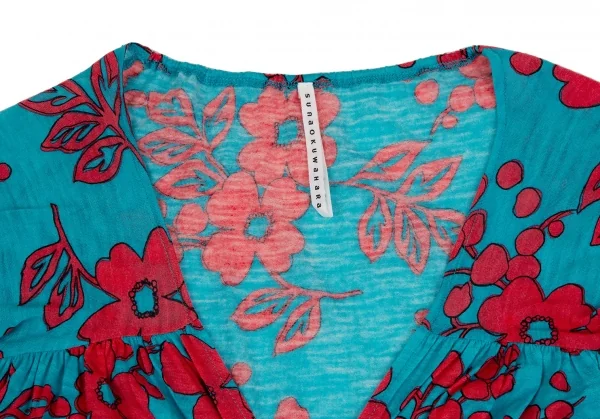 スナオクワハラsunao kuwahara ウール花柄リング装飾ワンピース ターコイズ赤M K-107512_005