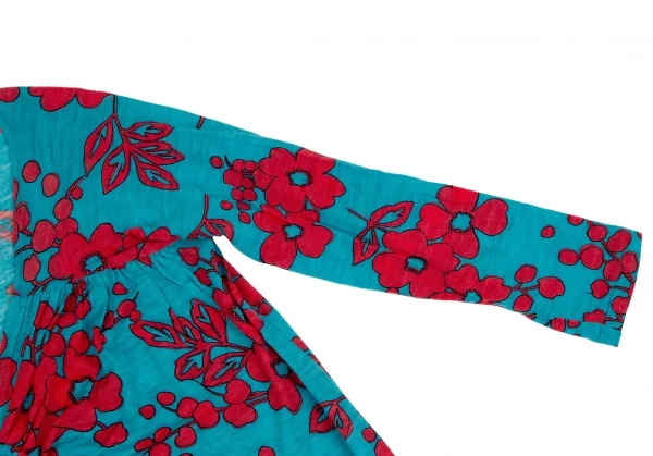 スナオクワハラsunao kuwahara ウール花柄リング装飾ワンピース ターコイズ赤M K-107512_006