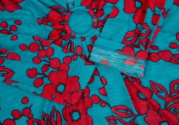 スナオクワハラsunao kuwahara ウール花柄リング装飾ワンピース ターコイズ赤M K-107512_007