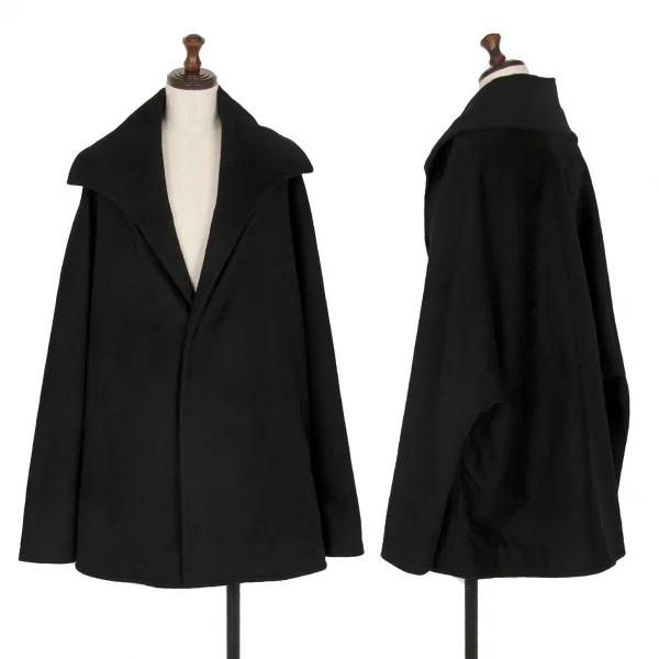 ヨウジヤマモト ファムYohji Yamamoto FEMME ウールカシミヤトライアングルカラーハーフコート 黒1 K-107525_001