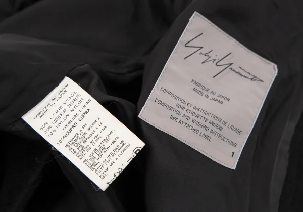 ヨウジヤマモト ファムYohji Yamamoto FEMME ウールカシミヤトライアングルカラーハーフコート 黒1 K-107525_013