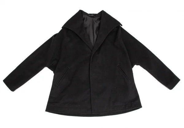ヨウジヤマモト ファムYohji Yamamoto FEMME ウールカシミヤトライアングルカラーハーフコート 黒1 K-107525_002