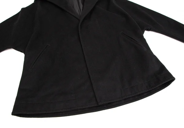 ヨウジヤマモト ファムYohji Yamamoto FEMME ウールカシミヤトライアングルカラーハーフコート 黒1 K-107525_006