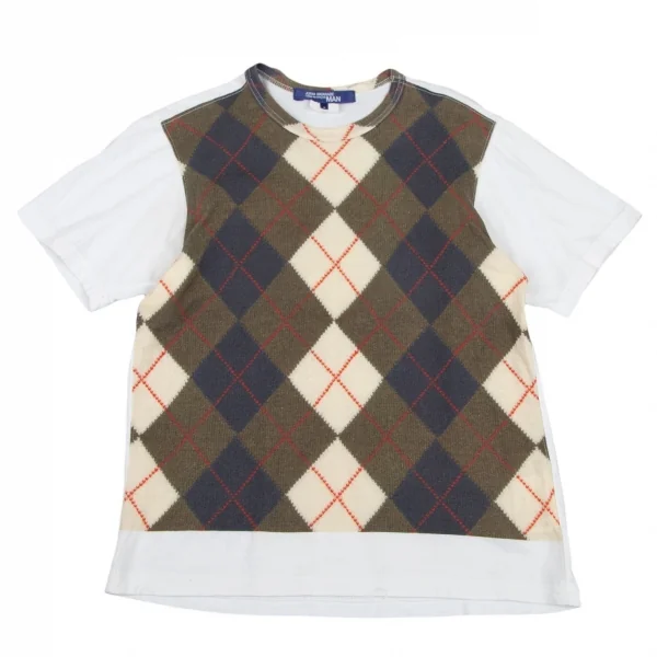 ジュンヤワタナベマン コムデギャルソンJUNYA WATANABE MAN COMME des GARCONS アーガイルニットプリントTシャツ 白S K-107544_001