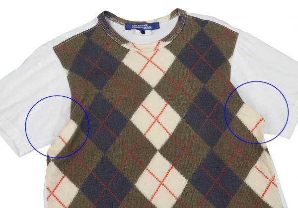 ジュンヤワタナベマン コムデギャルソンJUNYA WATANABE MAN COMME des GARCONS アーガイルニットプリントTシャツ 白S K-107544_002