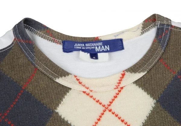ジュンヤワタナベマン コムデギャルソンJUNYA WATANABE MAN COMME des GARCONS アーガイルニットプリントTシャツ 白S K-107544_005