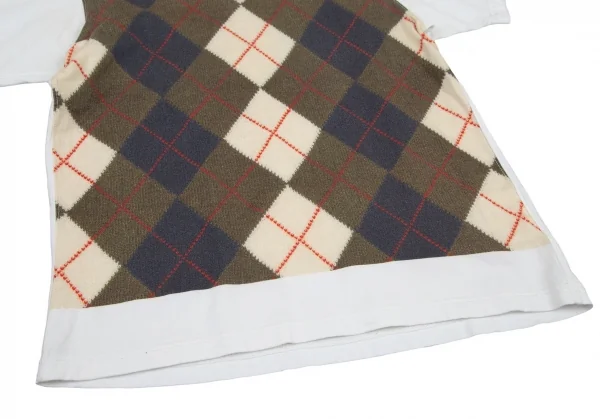 ジュンヤワタナベマン コムデギャルソンJUNYA WATANABE MAN COMME des GARCONS アーガイルニットプリントTシャツ 白S K-107544_007