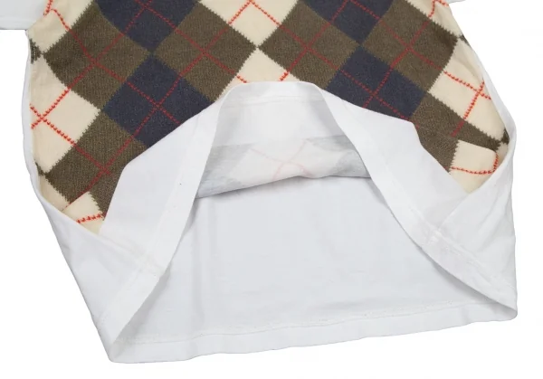 ジュンヤワタナベマン コムデギャルソンJUNYA WATANABE MAN COMME des GARCONS アーガイルニットプリントTシャツ 白S K-107544_009