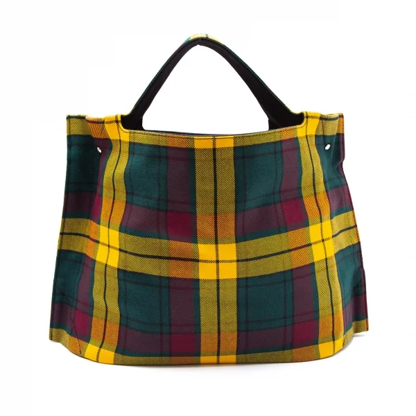 コムコム コムデギャルソンCOMME des GARCONS タータンチェックハンドバッグ 黄緑他 K-107552_001