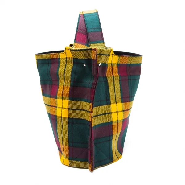 コムコム コムデギャルソンCOMME des GARCONS タータンチェックハンドバッグ 黄緑他 K-107552_002