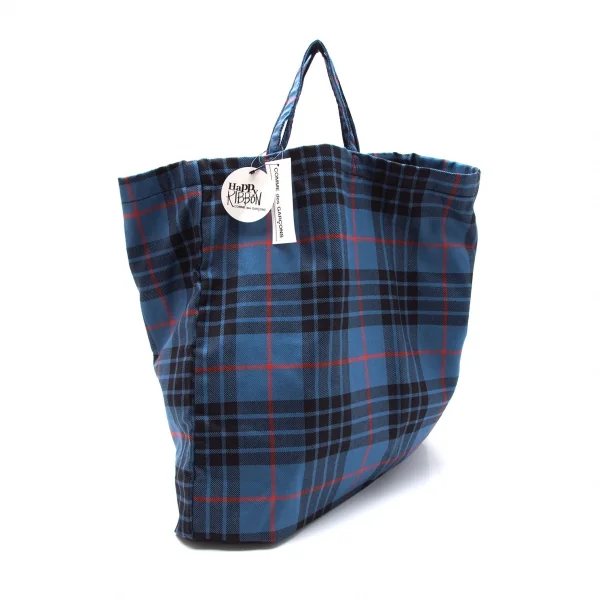 新品!コムデギャルソンCOMME des GARCONS HaPPy RIBBON ねじれデザインチェックトートバッグ 青黒赤 K-107553_001