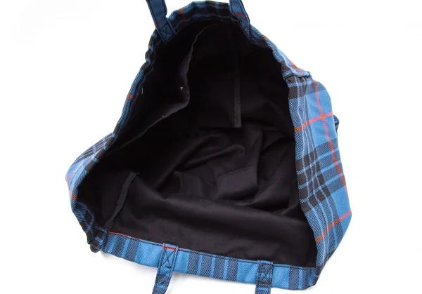 新品!コムデギャルソンCOMME des GARCONS HaPPy RIBBON ねじれデザインチェックトートバッグ 青黒赤 K-107553_010