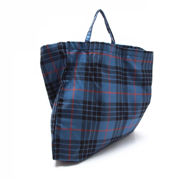 新品!コムデギャルソンCOMME des GARCONS HaPPy RIBBON ねじれデザインチェックトートバッグ 青黒赤 K-107553_004