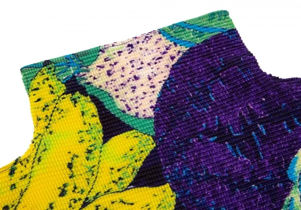 イッセイミヤケ ミーISSEY MIYAKE me トロピカルフルーツプリントストレッチプリーツハイネックカットソー 紺黄他F K-107573_005