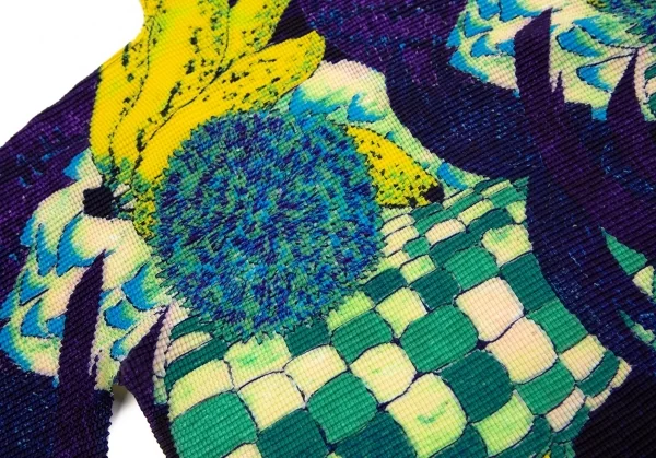 イッセイミヤケ ミーISSEY MIYAKE me トロピカルフルーツプリントストレッチプリーツハイネックカットソー 紺黄他F K-107573_007