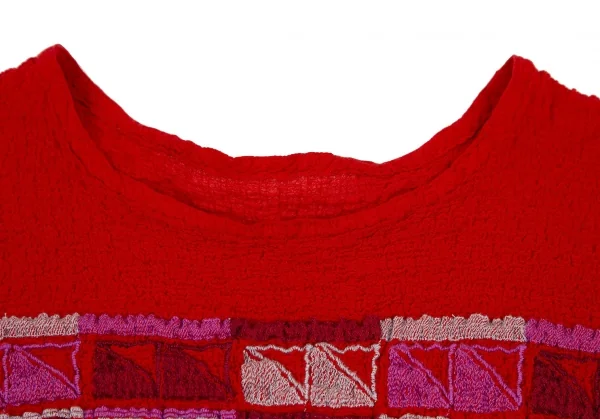 イッセイミヤケ ミーISSEY MIYAKE me エンブロイダリーカリフラワー五分袖カットソー 赤F K-107574_006